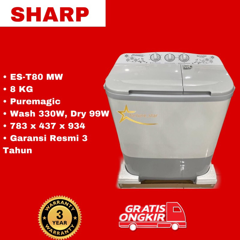 Mesin Cuci Sharp EST-80MW / Mesin Cuci Sharp 2 Tabung 8 Kg (Free Ongkir Serang Banten)