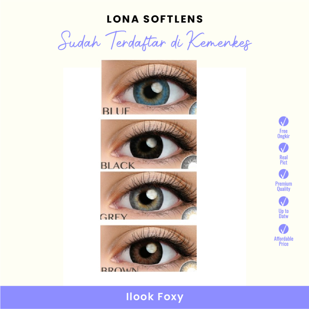 Softlens Ilook Foxy Black/Brown/Blue/grey 15mm - Lensa Mata Normal Free Lens Case