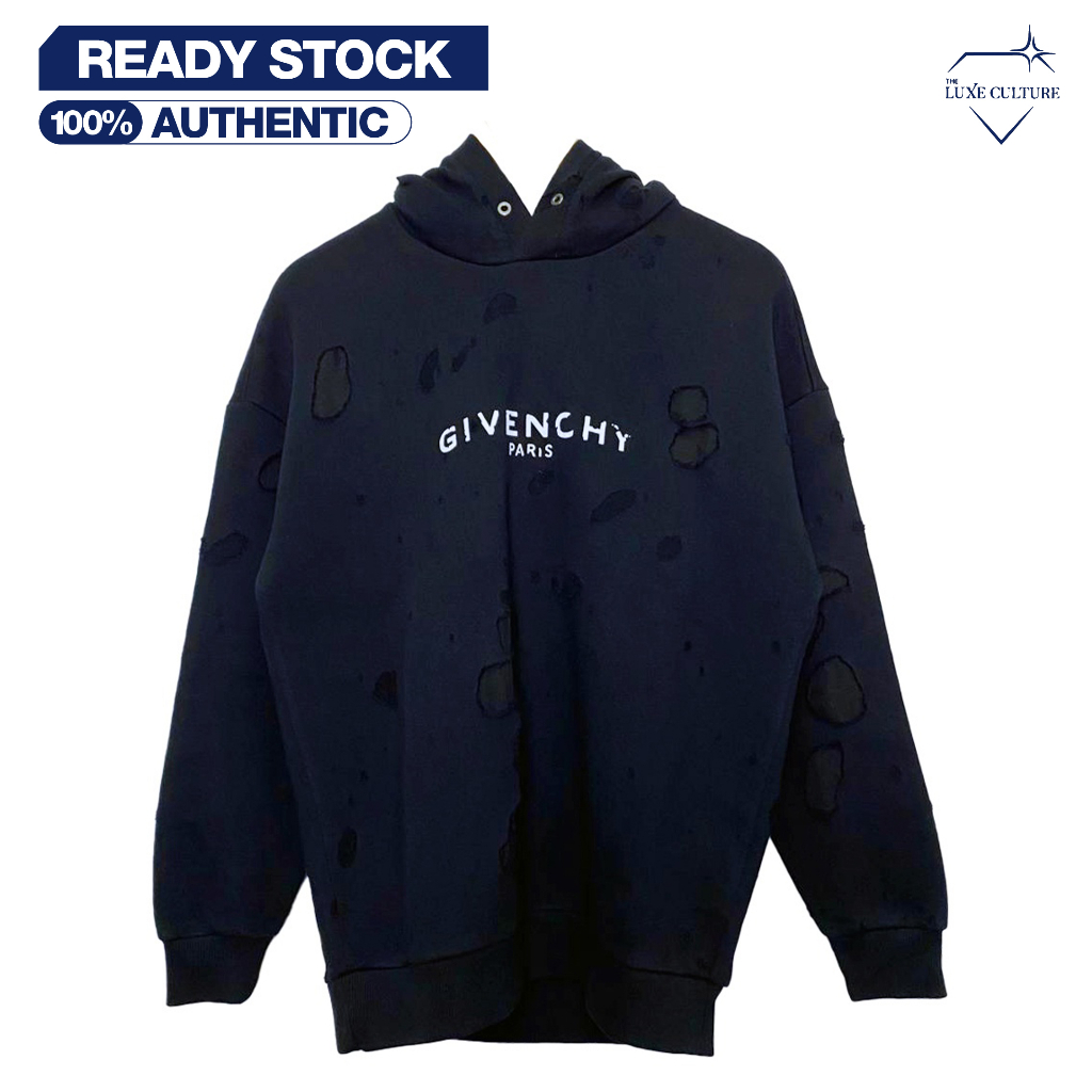 Paris New Destroyed Black Hoodie / Hoodie Branded Original