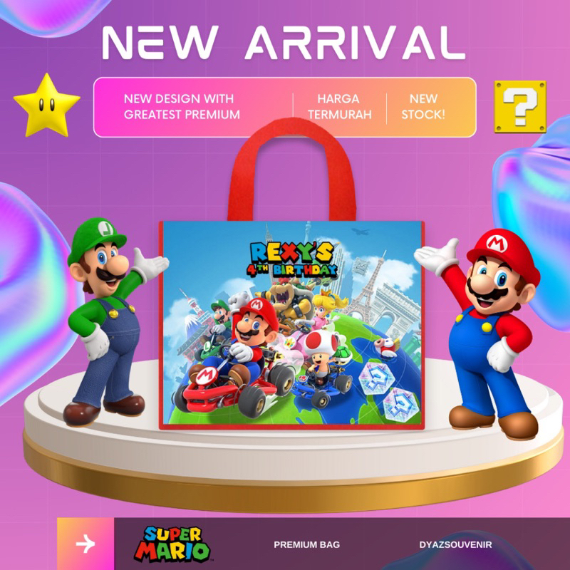 

Tas Ultah Super Mario Luigi Peach Princess Tas Souvenir Custom New Goodiebag