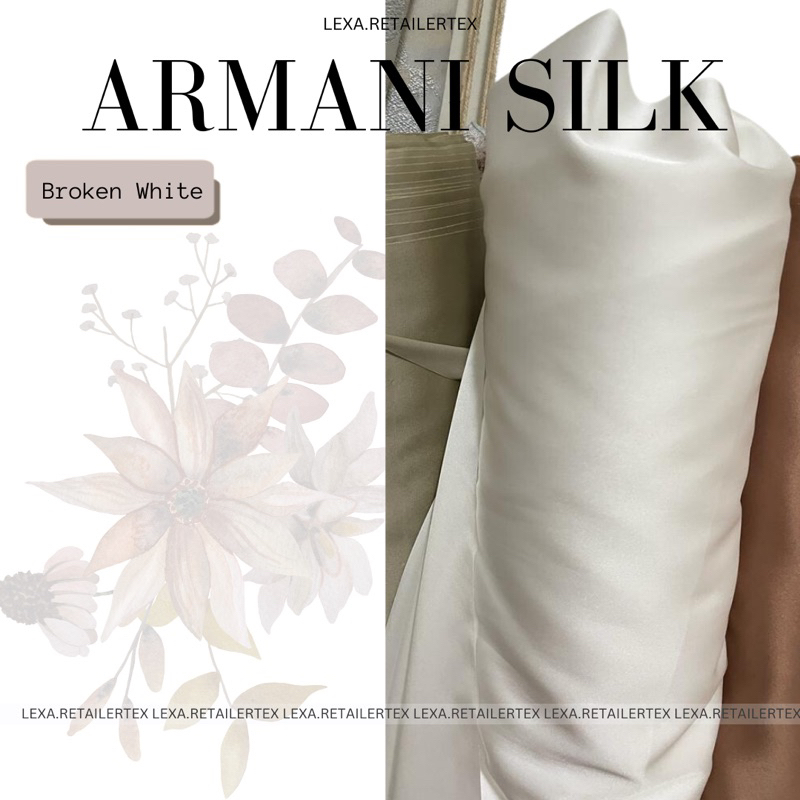 Bahan Kain Satin Armanii Silk Premium Quality Mewah Armani Silk Polos Warna Putih Tulang Broken Whit