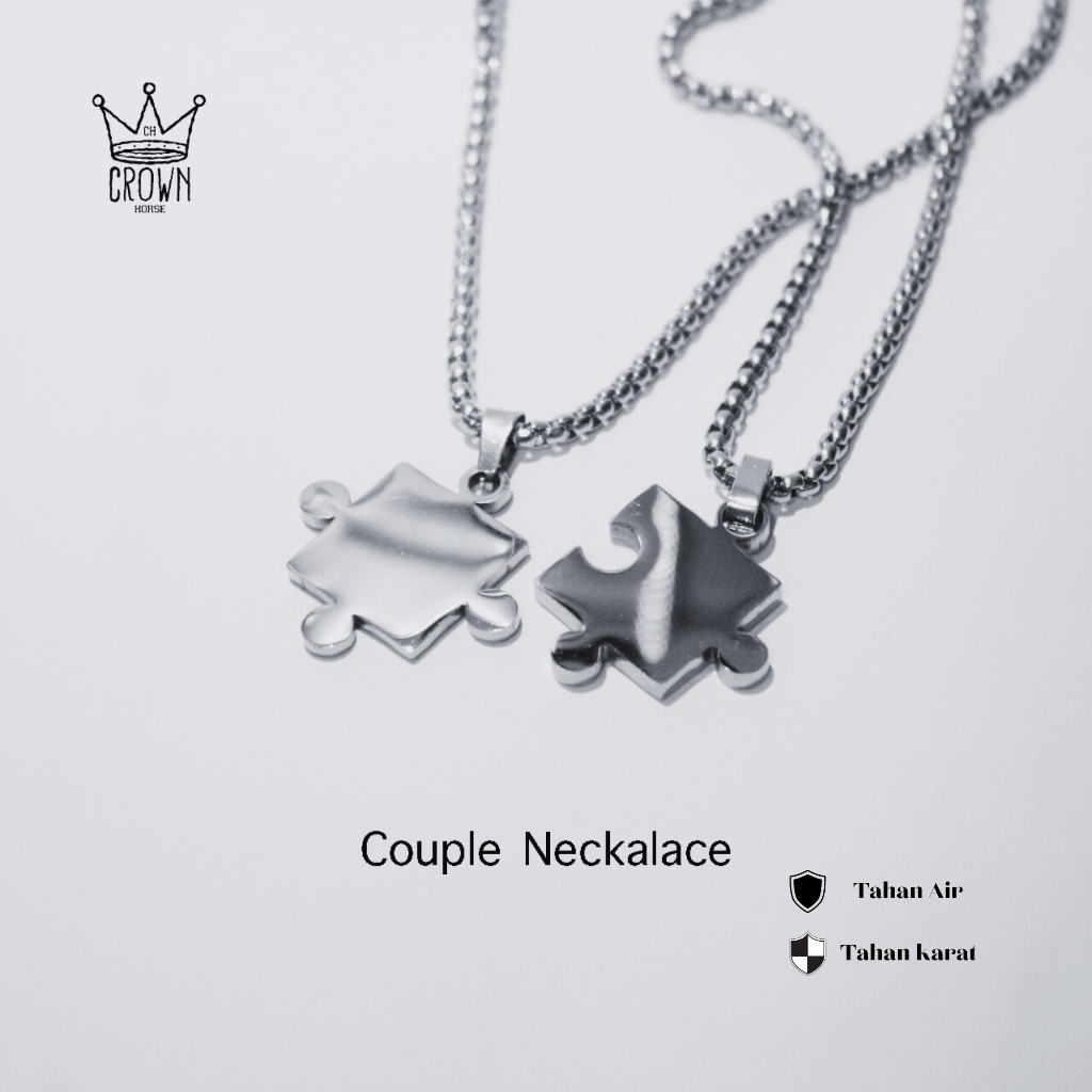 PUZZLE PIECES COUPLE NECKLACE BY CROWN // KALUNG PASANGAN COUPLE KEMBAR // KADO SPESIAL // PRIA WANITA TITANIUM STAINLESS ANTI KARAT TEBAL