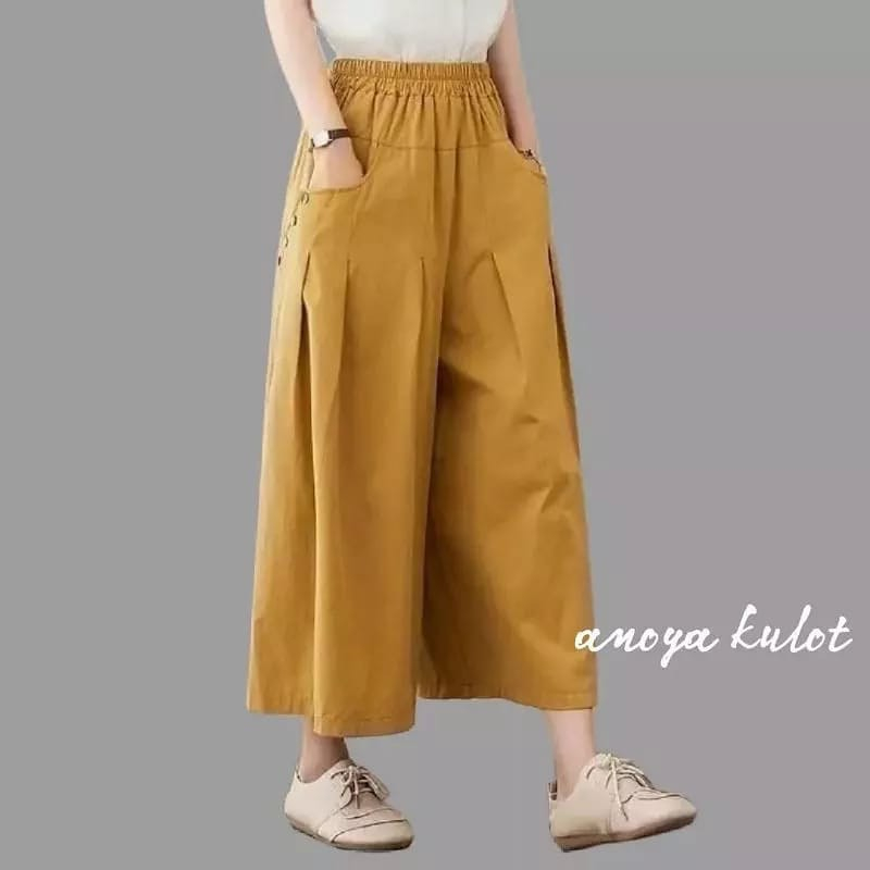 Celana kulot wanita Anoya Kulot Wd Bahan Linen Rami LP 100 PC 80 cm Celana kulot wanita jumbo Celana pants wanita jumbo melar pinggang karet Celana wanita casual kekinian Terbaru 2023