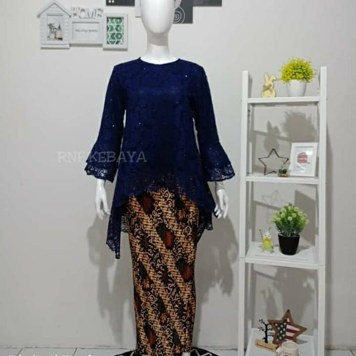 Setelan Kebaya Rinjani / Kebaya Brukat / Set NAVY /kebay Brukat modern /Kebaya/Kebaya wisuda