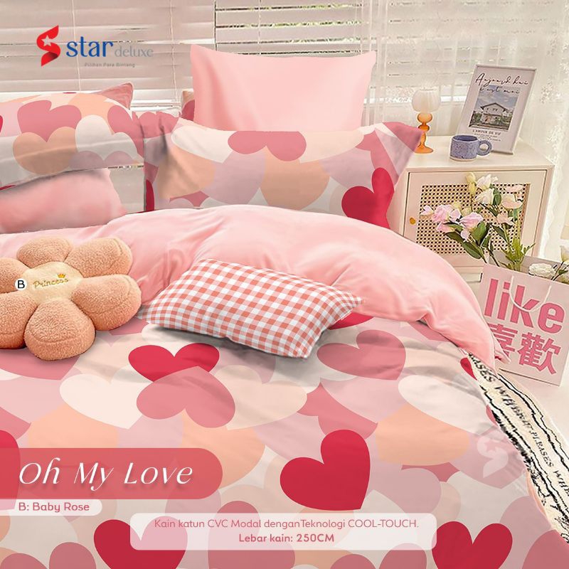 Sprei katun halus dingin motif love hati warna pink dan ungu