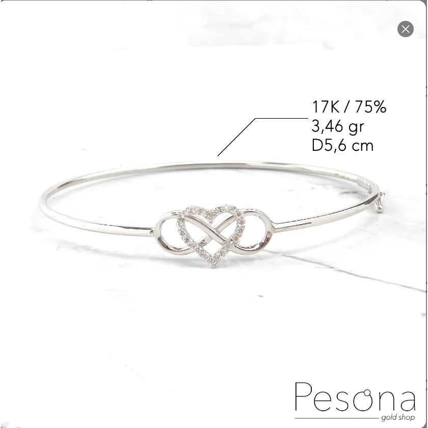 GELANG TANGAN BANGLE EMAS PUTIH MODEL LOVE INFINITY D5,6 cm | 17K | 3,46 gram