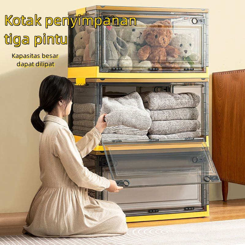 Plastik dapat dilipat organizer box Kotak Penyimpanan Transparan container box storage box pakaian serbaguna mainan box baju besar lemari plastik susun