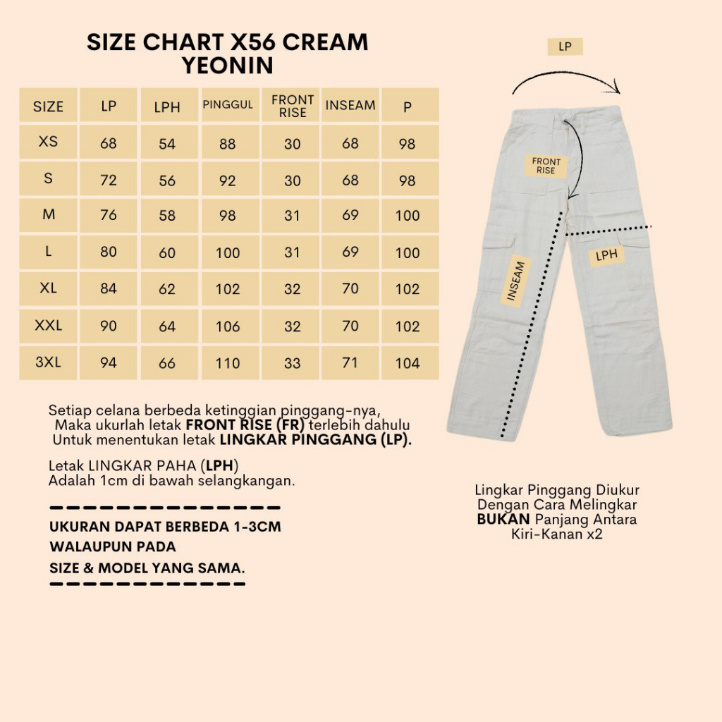 LO0 yeonin.id Celana Hhwaist Cargo Jeans Baggy Import Wanita Kekinian X56 Cream