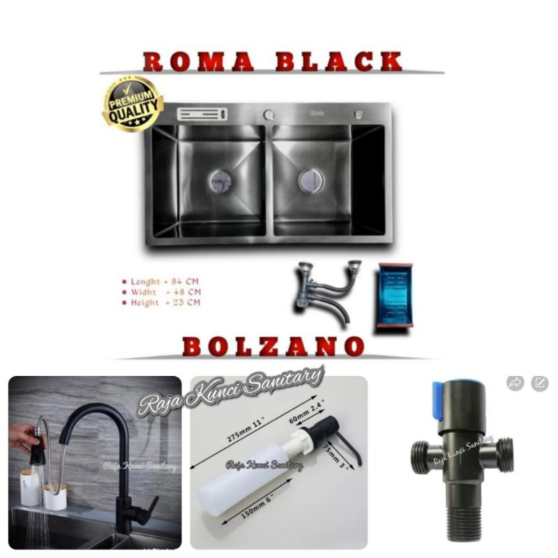 Paket Kitchen Sink Bolzano ROMA 8448 Hitam Black/Kitchen Sink Bolzano Roma 8448