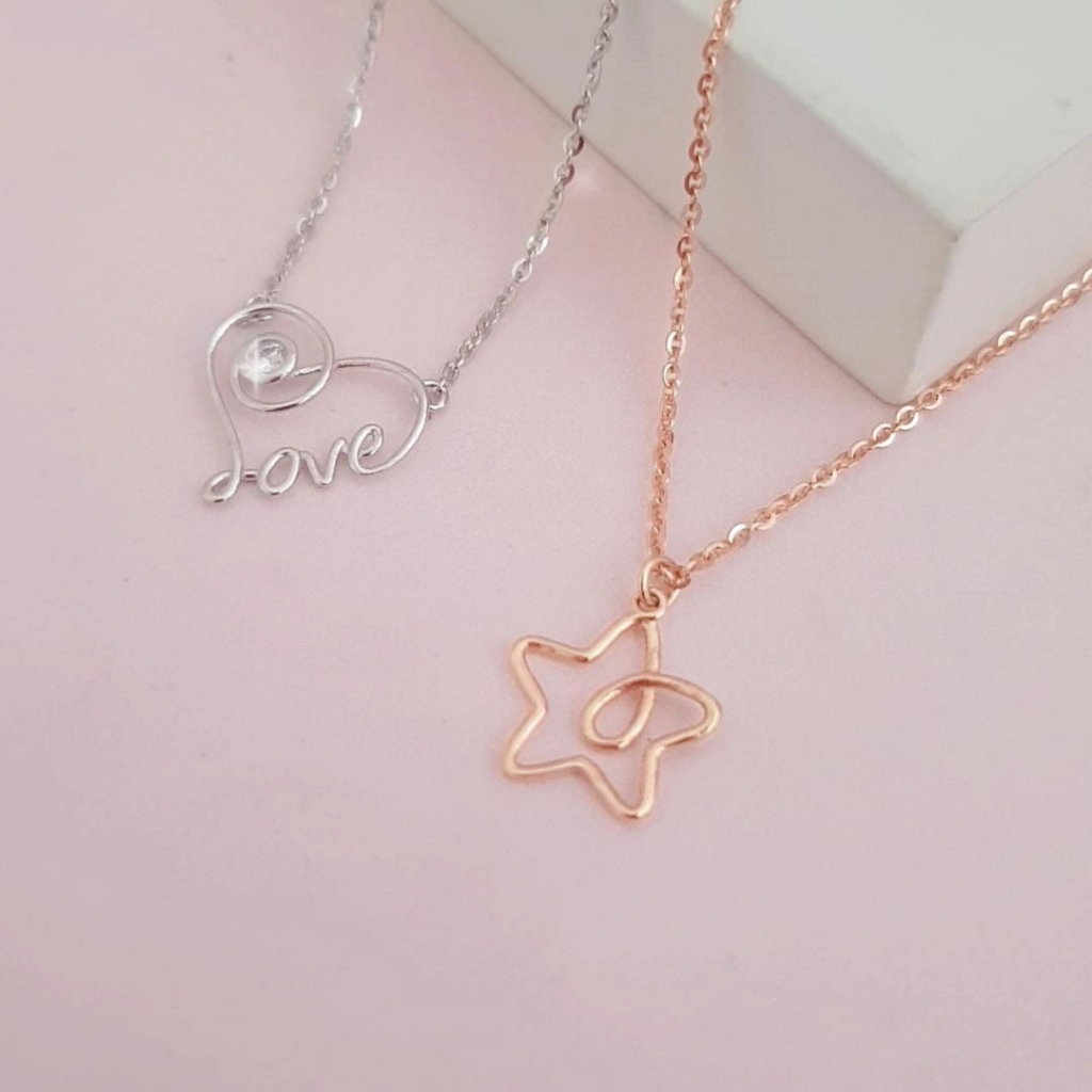 Kalung Look simple Love & Bintang 17K Toko Mas 6 Asli