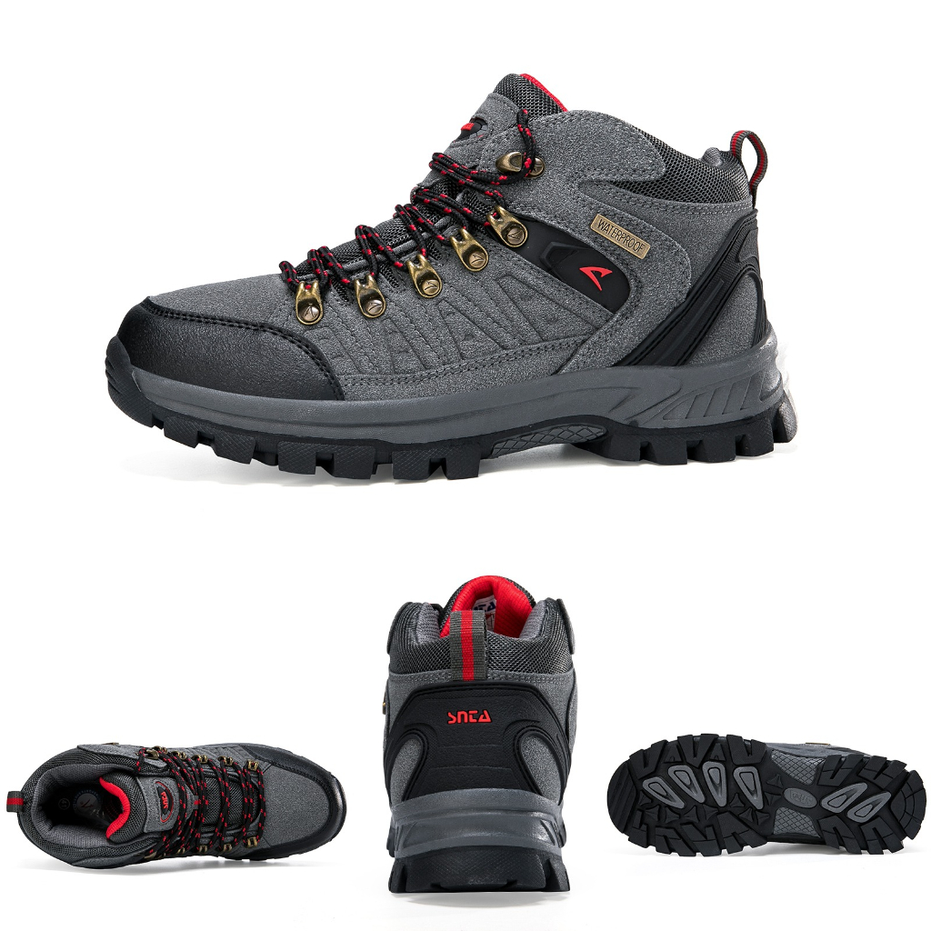 SEPATU GUNUNG SNTA 505 GREY RED WATERPROOF MID  TREKKING HIKING ORIGINAL Size 39 40 41 42 43 44 45 4