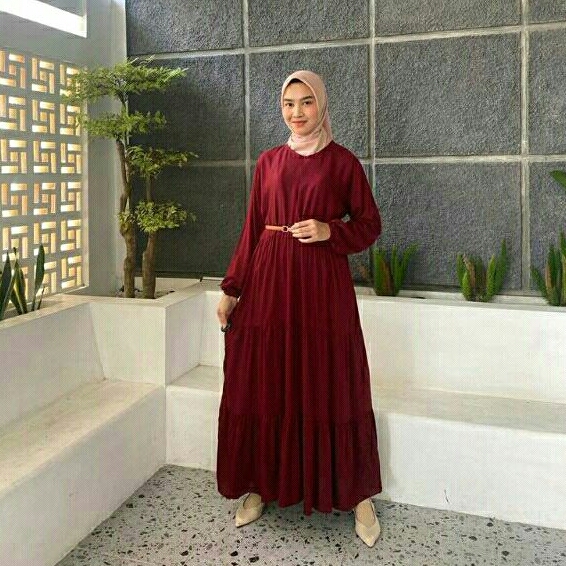 GAMIS BUSUI RAYON DASTER RUMAHAN DRESS BAHAN KATUN COTTON VISCOSE POLOS BASIC MAXI LENGAN PANJANG WA