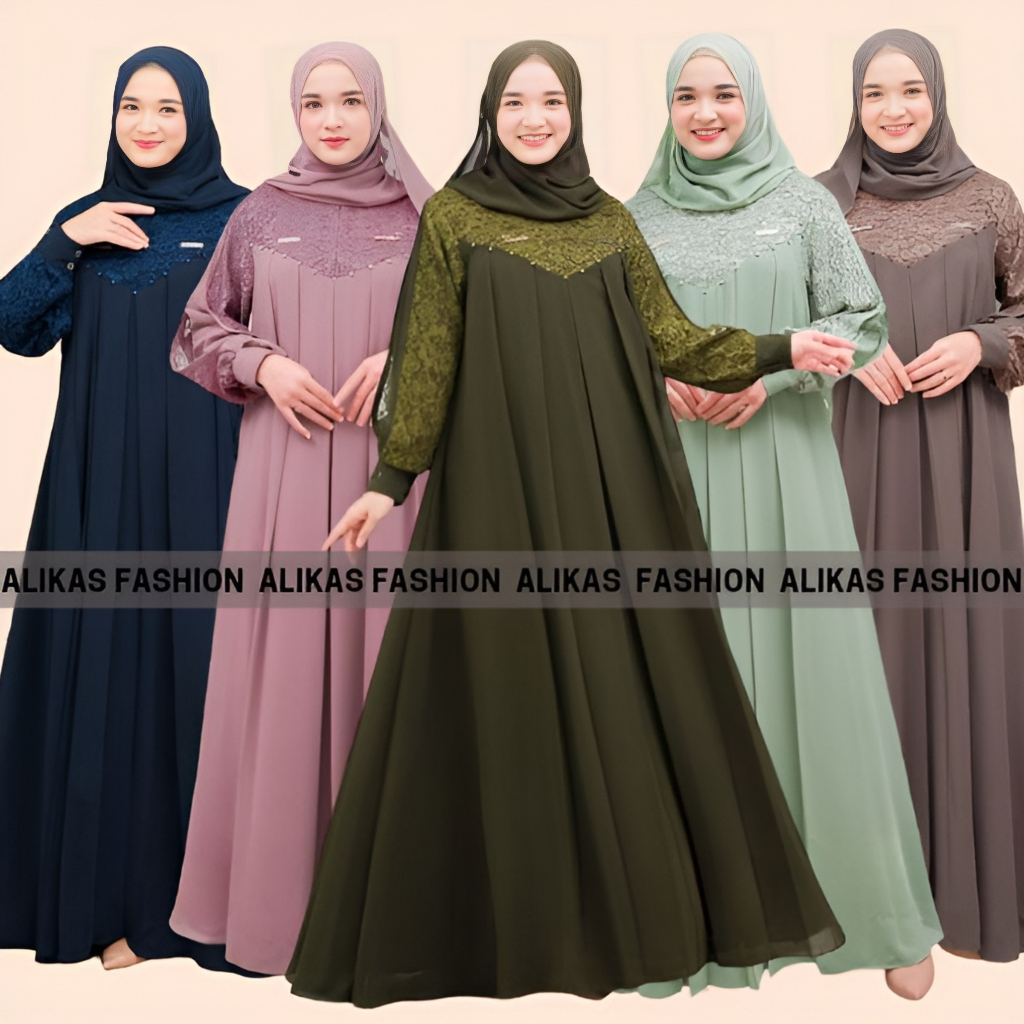 ALKS. SYAIDAH DRESS FREE PASHMINA CERUTY BABYDOLL APLIKASI MUTIARA / GAMIS CERUTY BABYDOLL BUSUI FRI