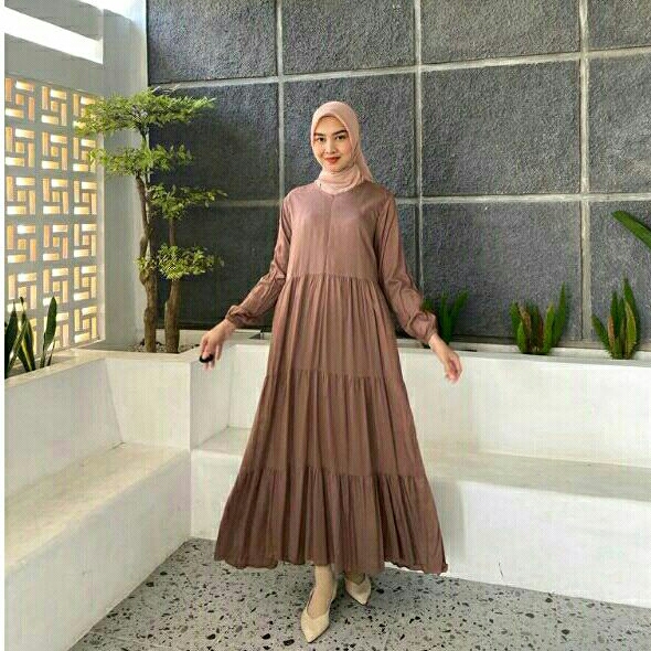 GAMIS BUSUI RAYON DASTER RUMAHAN DRESS BAHAN KATUN COTTON VISCOSE POLOS BASIC MAXI LENGAN PANJANG WA