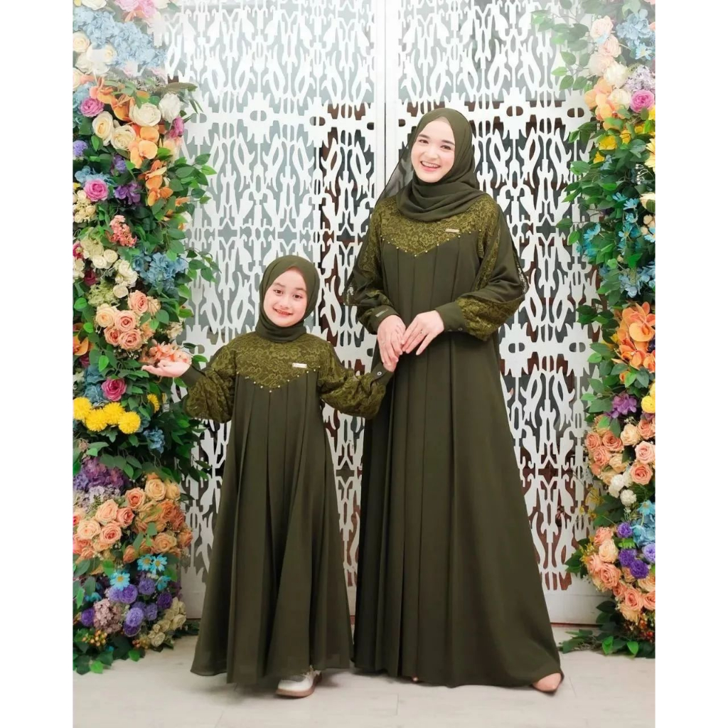 Gamis Couple Kondangan Ariana Dress Gamis set khimar pashmina Gamis Ceruty Gamis couple ibu anak perempuan terbaru 2023 sarimbit couple  gamis sarimbit gamis green sage gamis brukat dress brukat gamis brukat kondangan