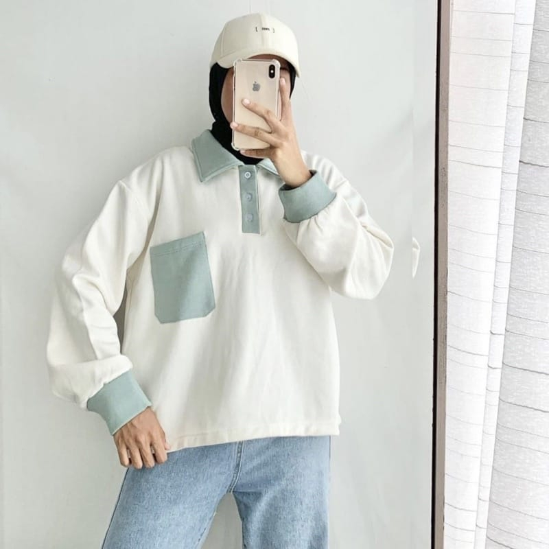 sweater wanita berkerah POCKY COLLAR sweater kerah gaya korea sweatshirt pakaian wanita