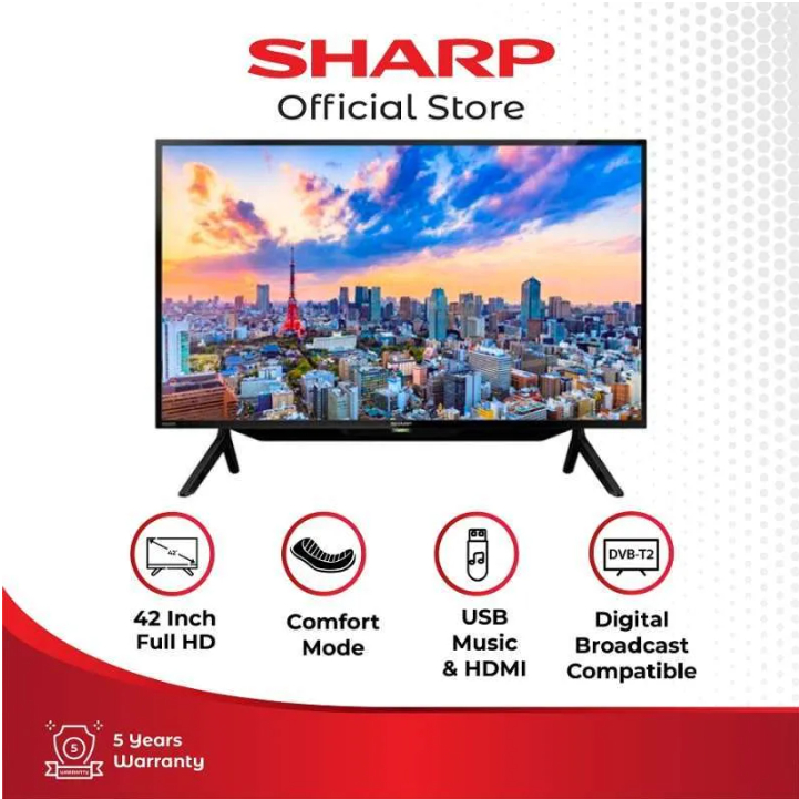 SHARP 2T-C42DF1I AQUOS LED TV New Easy Smart FHD-HDR-Netflix-Youtube-DVBT2 [42 Inch]