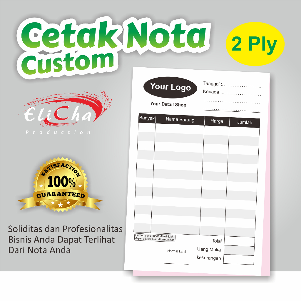 CETAK NOTA BON KWITANSI CUSTOM 2 PLY/RANGKAP CORBONLESS NCR 1 WARNA