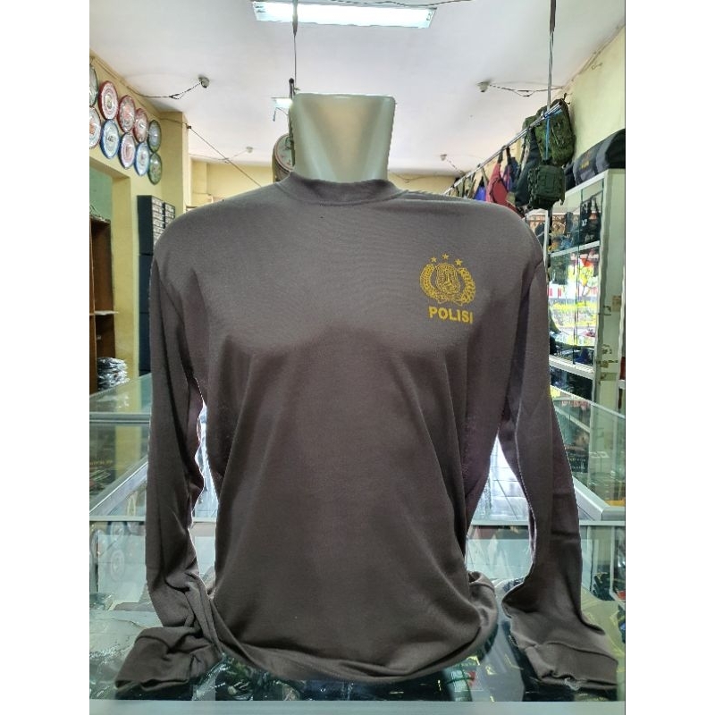 Kaos oblong Polisi Coklat Panjang Tulisan Kecil | Kaos dalaman Polisi Coklat lengan Panjang