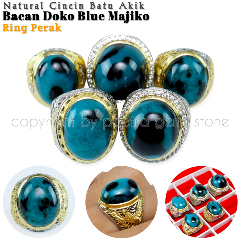 Natural Cincin Batu Akik Bacan Doko Blue Majiko Ring Perak