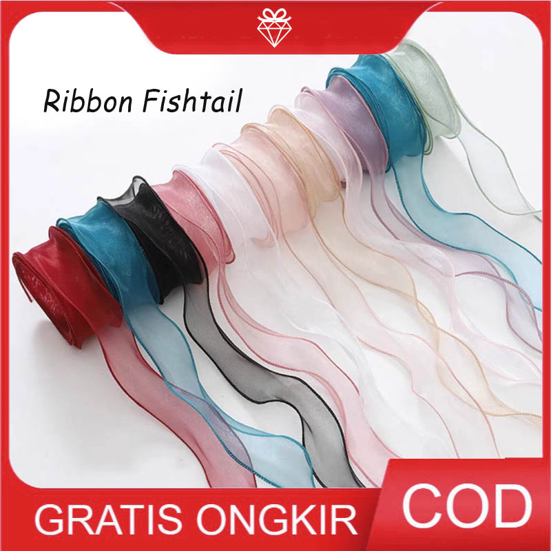 

1ROLL Pita Ribbon Fishtail 4cm - Pita Gelombang - Pita Kado PS016