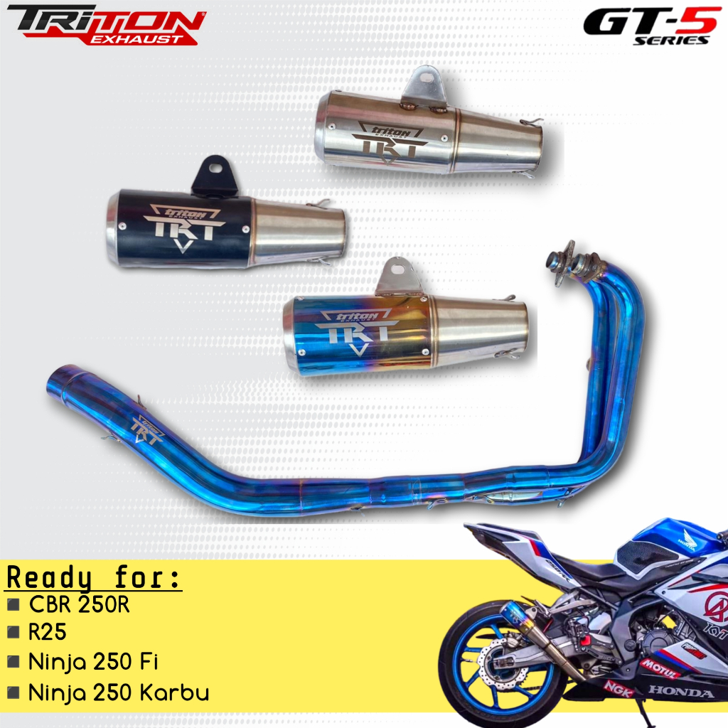 Knalpot Racing Ninja 250Fi, Ninja 250 Karbu, R25, CBR 250RR, Fullsystem Original Triton Exhaust GT 5