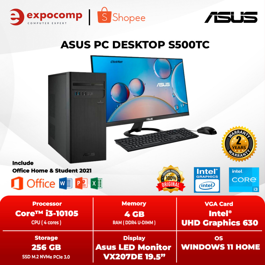 ASUS PC DESKTOP S500TC-342000033W BLACK CORE i3-10105 4GB 256GB W11