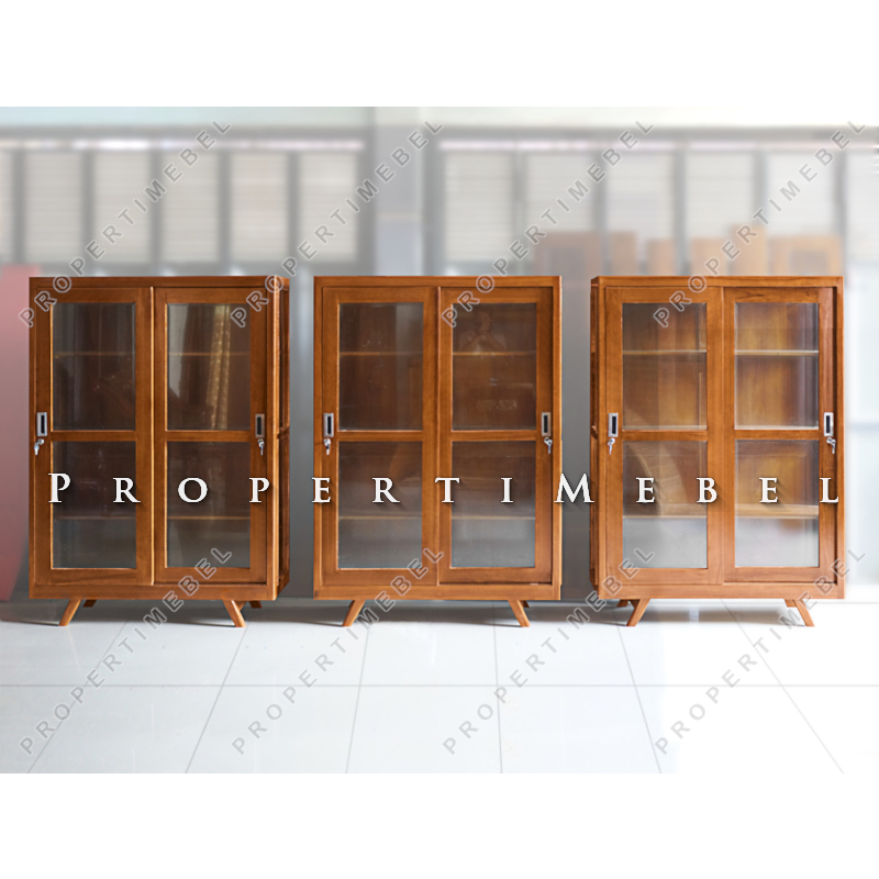 Lemari Hias, Lemari Buku, Lemari Mukena Kayu Jati 2 Pintu Kaca Minimalis