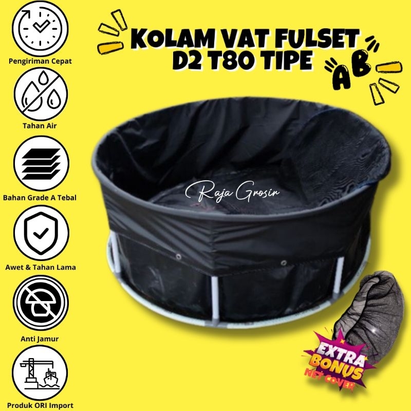 Kolam Terpal Ikan Bundar / Kolam VAT Rangka Pipa Bahan Orchid Semi Karet Premium