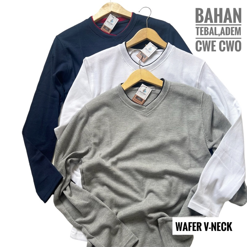 KAOS WAFER PREMIUM V NECK GROSIR / Kaos Lengan Panjang Wanita Pria Murah / Kaos Wafle / KAOS RAJUT /