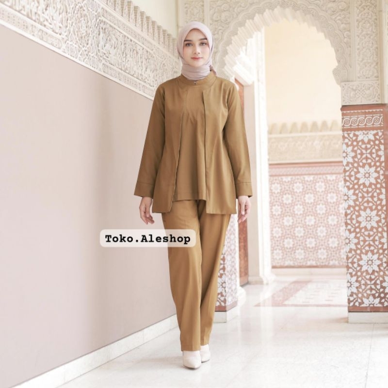 Baju stelan Kerja dinas PNS / Seragam kerja Pemda Khaki model Semi Jas, model Blazer, Model Tunik