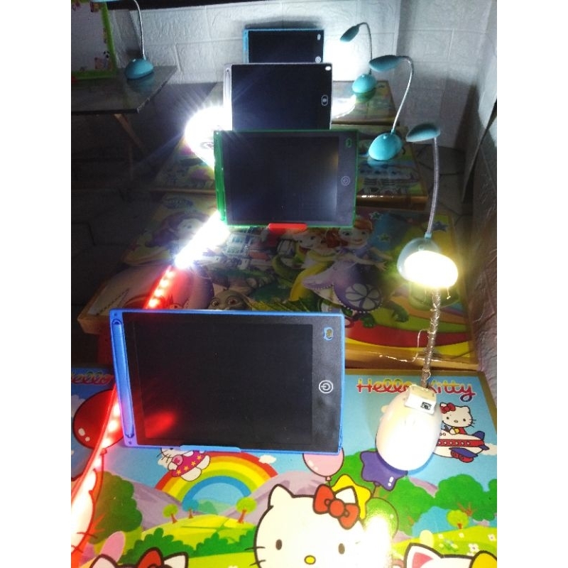 Meja belajar lipat anak karakter plus papan tulis lcd digital ipad anak plus lampu belajar plus standholder