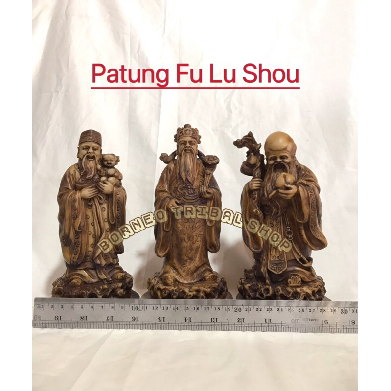 Patung Fu Lu Shou,Fu Luk Siu Warna Kayu