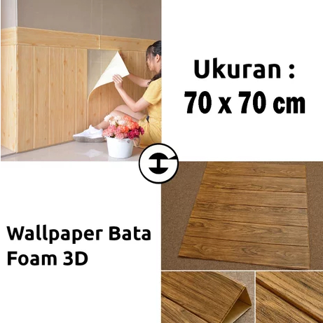 Wallpaper Dinding Foam 3D Motif Kayu Waterproof