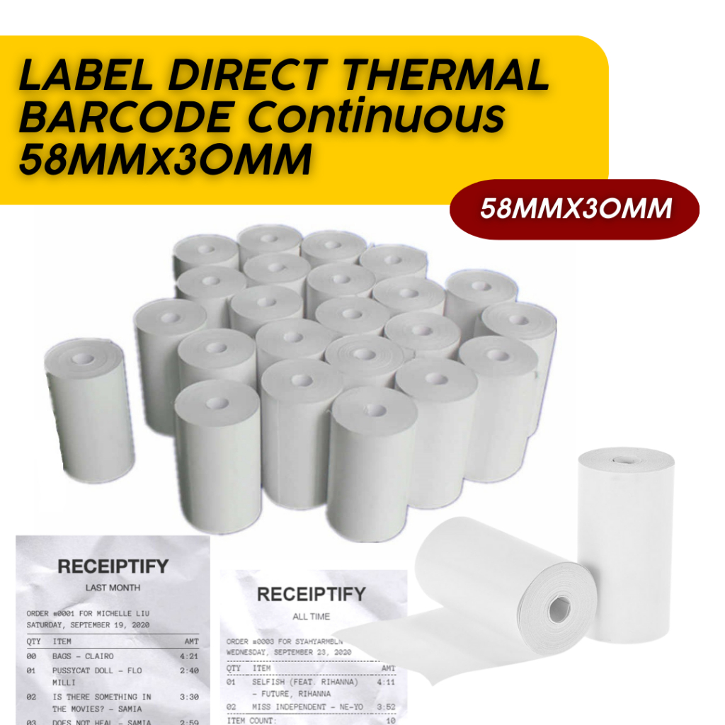 

Kertas Thermal 58X30mm [ 1 pack isi 10 roll ] [Plastick Cover]