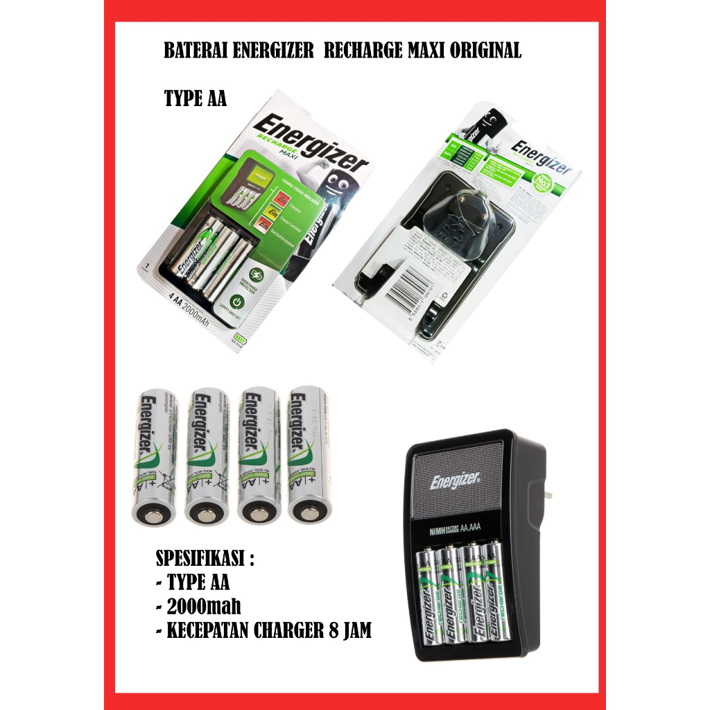 Batre Recharger Maxi Energizer 2000mah / Batre Cas