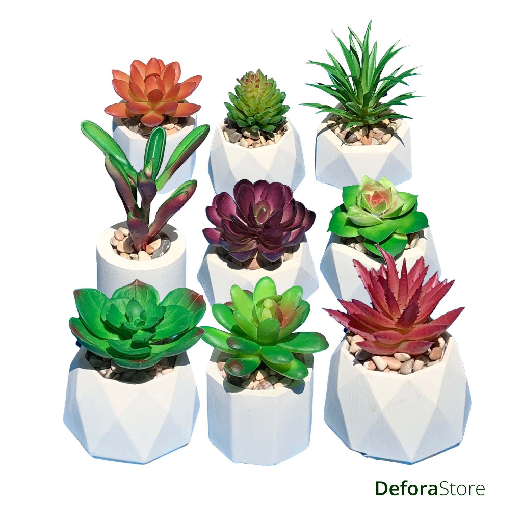Daun Plastik Artificial Kaktus Mini Sukulen Latex Pot - C - Defora