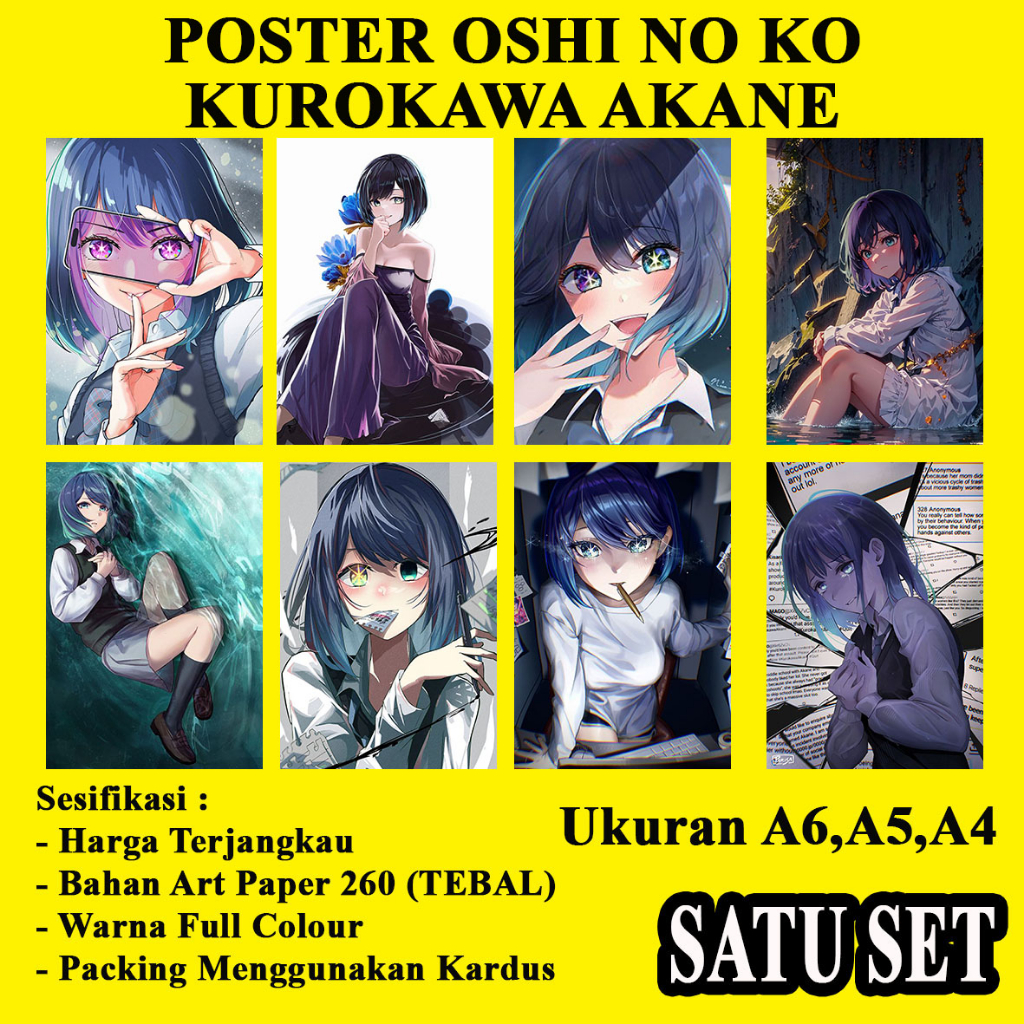 Poster anime  KUROKAWA AKANE Oshi no Ko ukuran A6,A5 dan A4 1set murah terjagkau