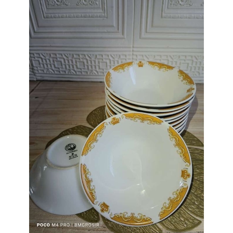 mangkok keramik sunbird mahkota list emas 7 inch perlusin