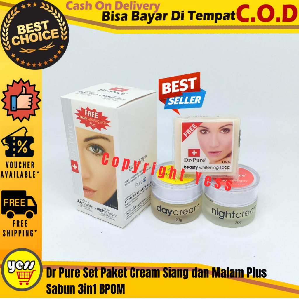 Dr Pure Set Paket Cream Siang dan Malam Plus Sabun 3in1 BPOM Dr Pure Paket Original