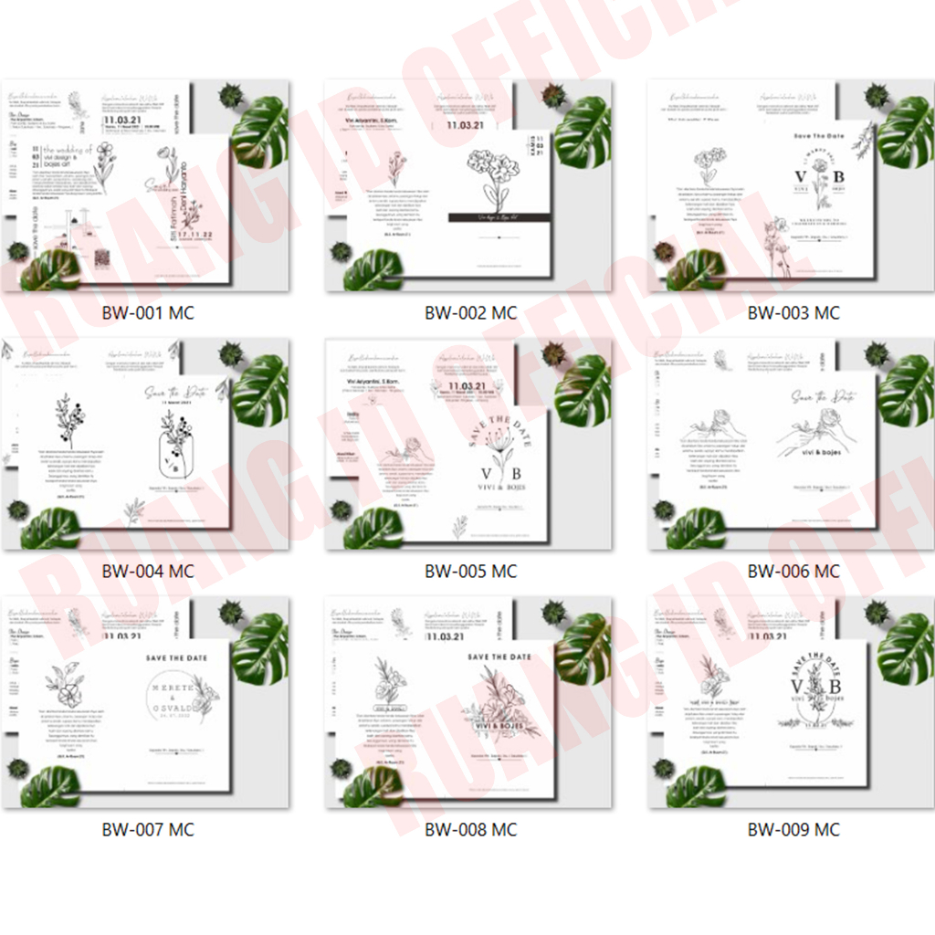 RB Template Undangan Pernikahan Hemat Tinta Rustic 1 Warna Simple Elegant BW