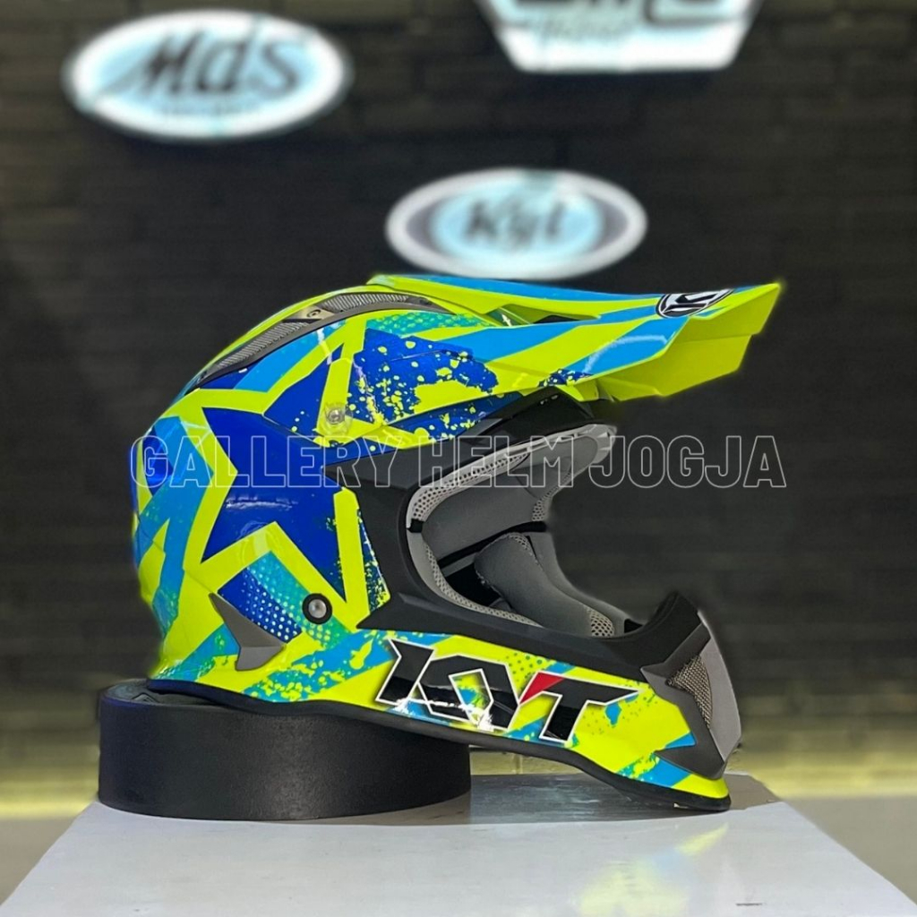 KYT Strike Eagle Patriot Yellow Fluo Blue / helm full face / helm berkelas / helm motocross / 100% o