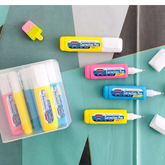 

Correction tape, tipe x cair, correction pen, correction fluid, penghapus bulpen, perlengkapan sekolah