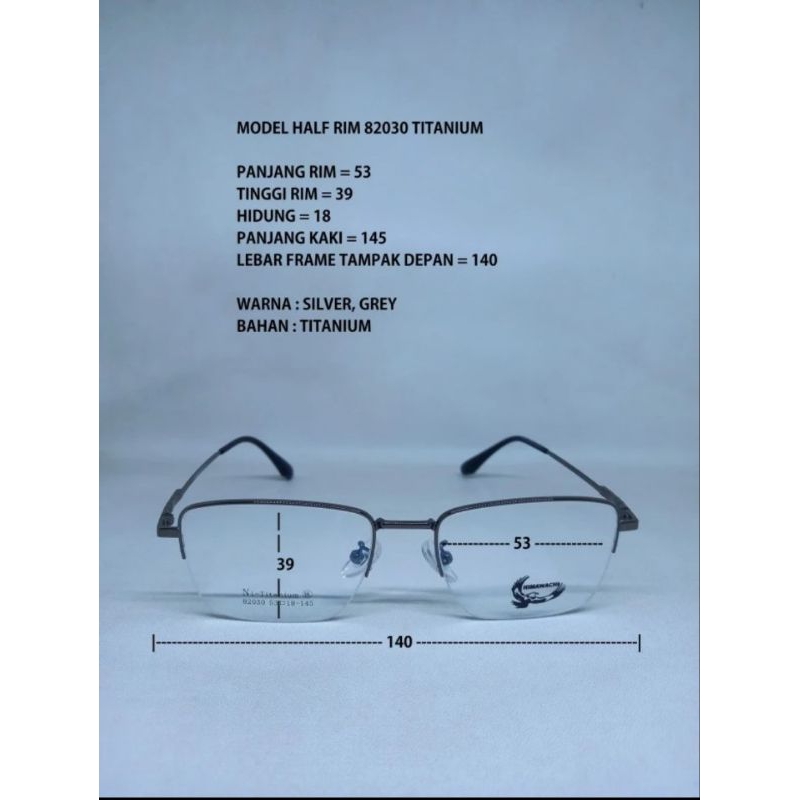 FRAME KACAMATA 82030 TITANIUM HALF RIM PREMIUM