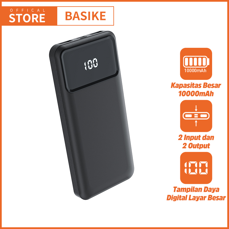 (HOT)BASIKE Powerbank 20000 mah Fast Charging Type C LCD Mini Murah Dual USB Garansi 1 tahun