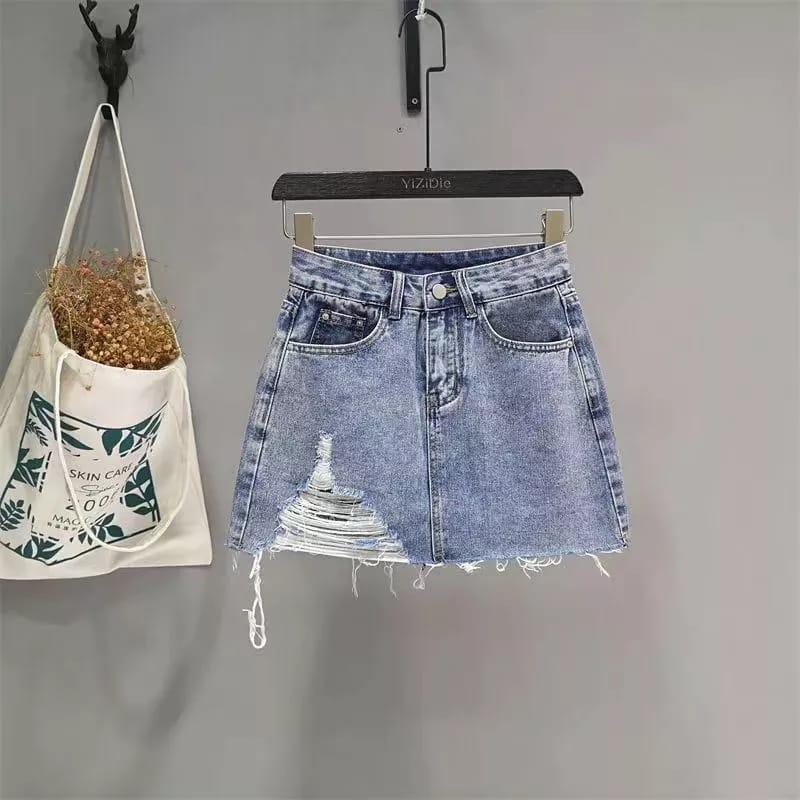 rok mini korean style jumbo ripped denim rok jeans wanita premium