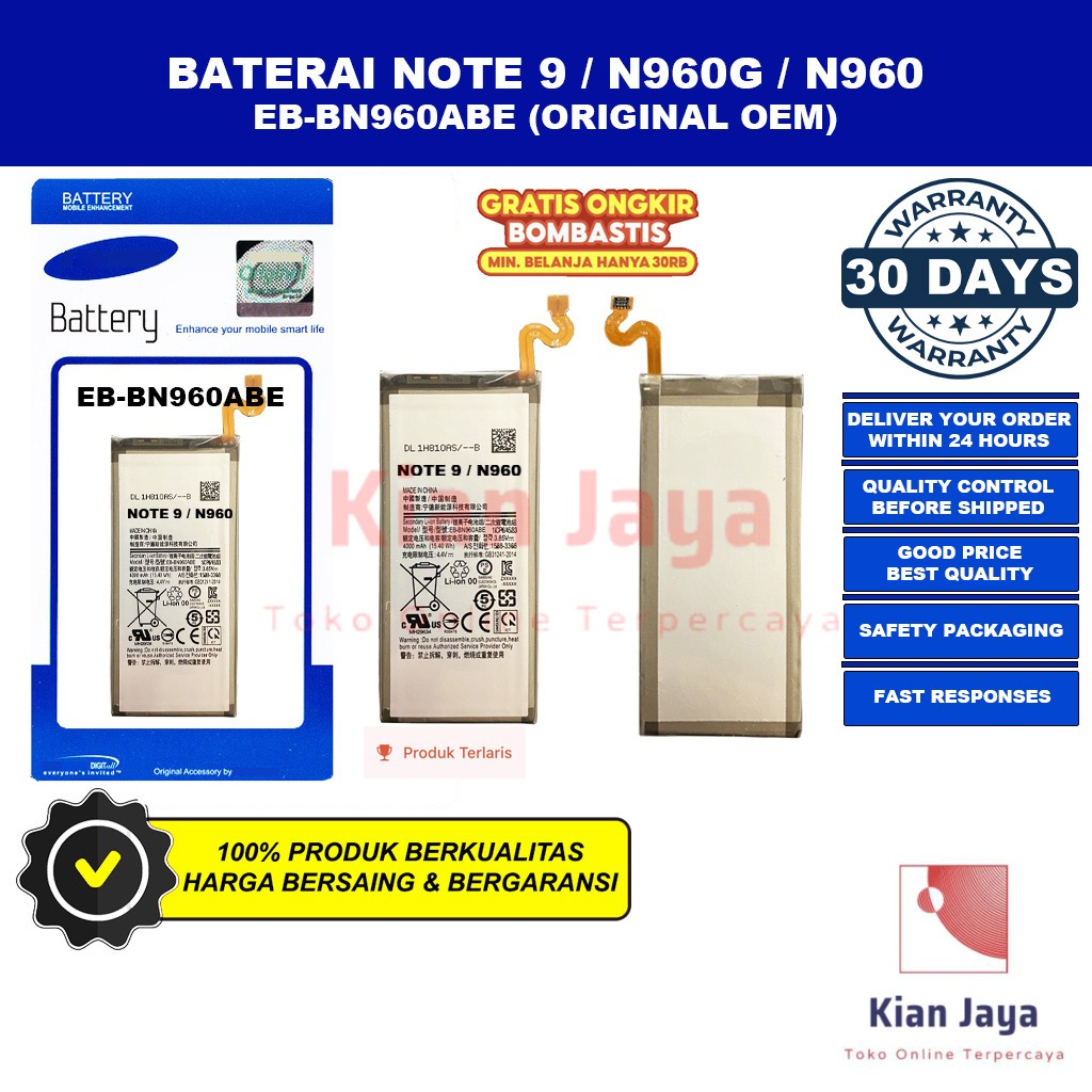 Baterai Note 9 N960G N960 Original OEM Batre Batrai Battery Hp EB-BN960ABE Ori