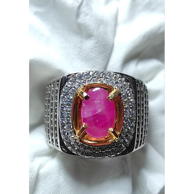Ruby Burma Star 3,75ct, Plus Memo, Ring Perak Microsetting