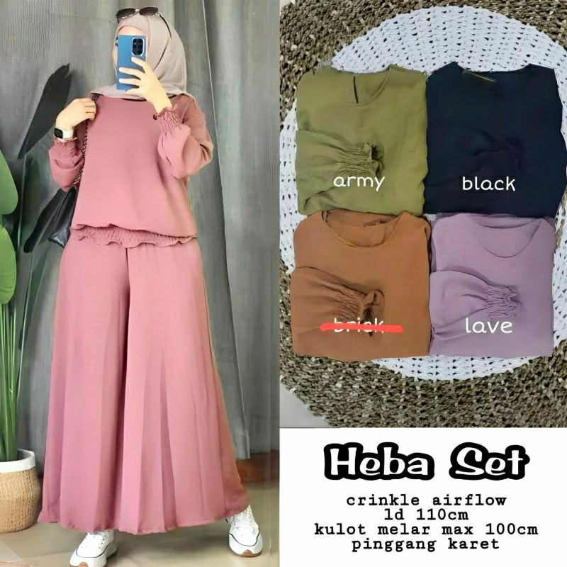 Heba Set S M L XL XXL 3XL Setelan Kulot JUMBO Crinkle Kekinian Viral Bisa Cod
