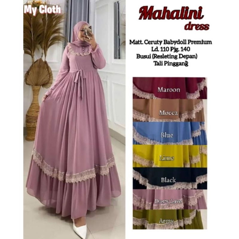 Mahalini maxy dress gamis ceruty full furing